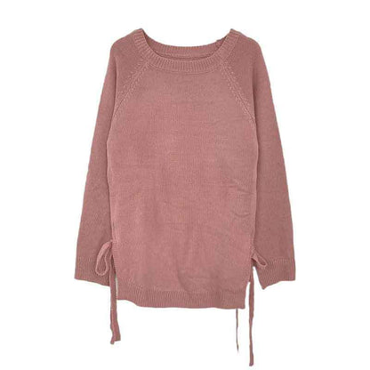 Round Neck Elegant Side Lace-up Long Sleeve Pullover Sweater