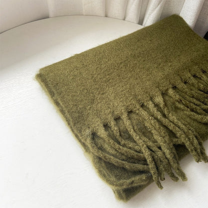 All-match Soft Glutinous Solid Color Cashmere-like Tassel Scarf For Women