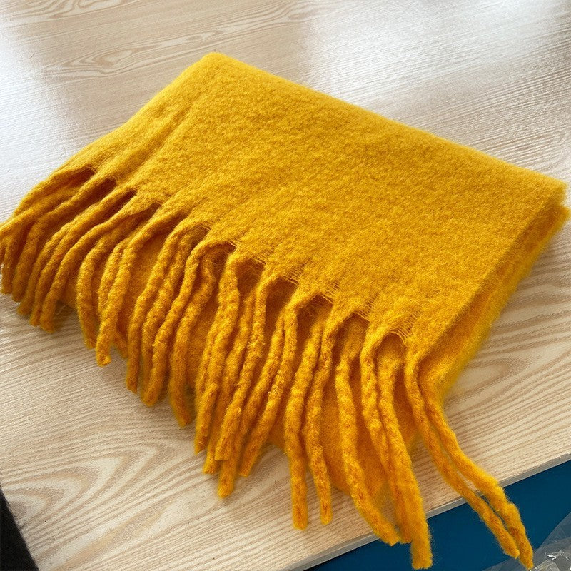 All-match Soft Glutinous Solid Color Cashmere-like Tassel Scarf For Women