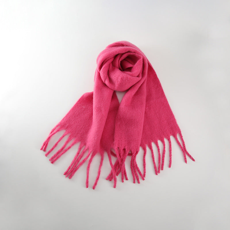 All-match Soft Glutinous Solid Color Cashmere-like Tassel Scarf For Women