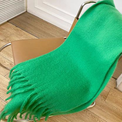 All-match Soft Glutinous Solid Color Cashmere-like Tassel Scarf For Women