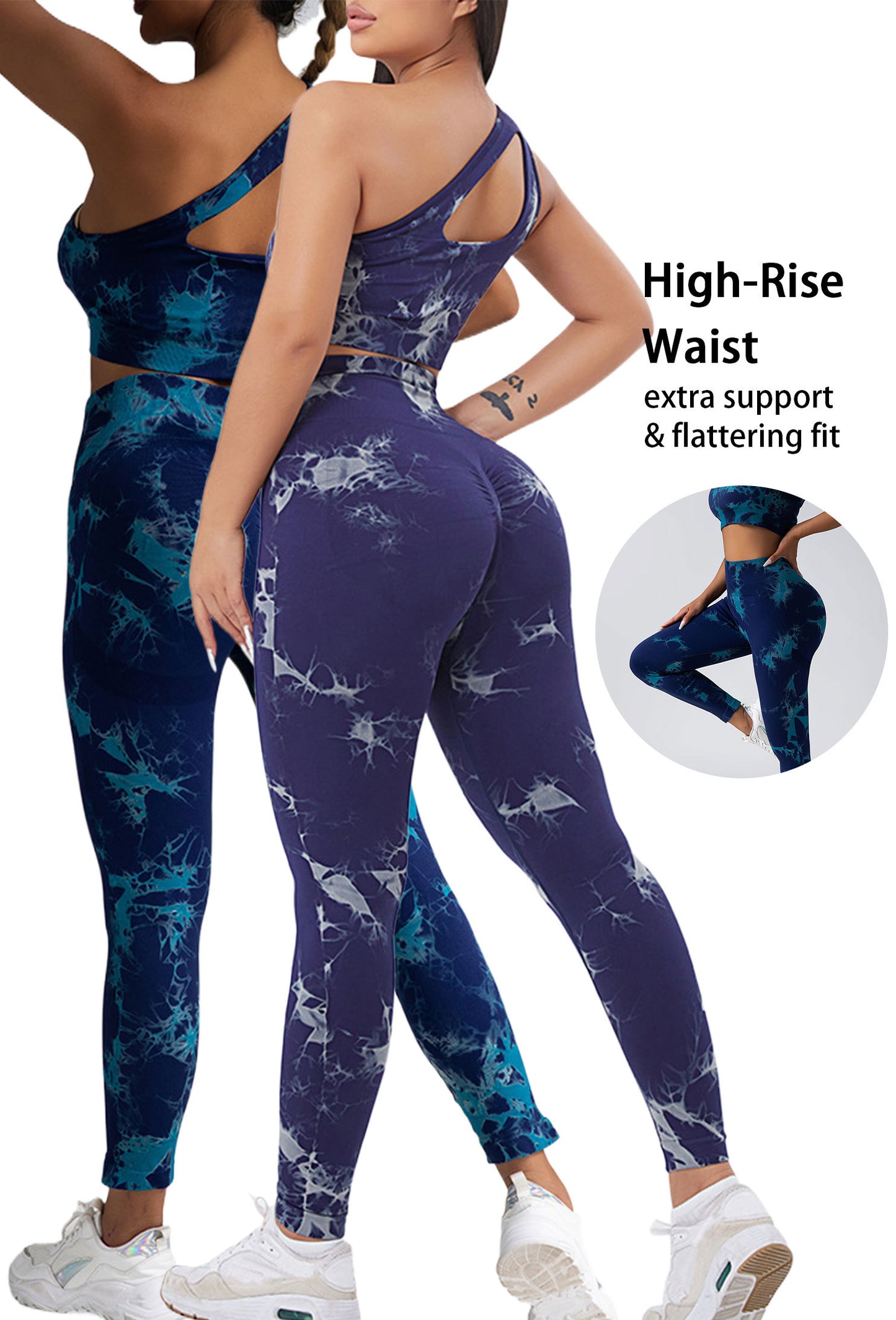 2 Pack Womens Workout Leggings Tie Dye High Waisted Yoga Pants Seamless Scrunch Butt Lifting Compression Tights