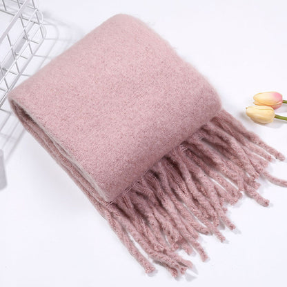 All-match Soft Glutinous Solid Color Cashmere-like Tassel Scarf For Women