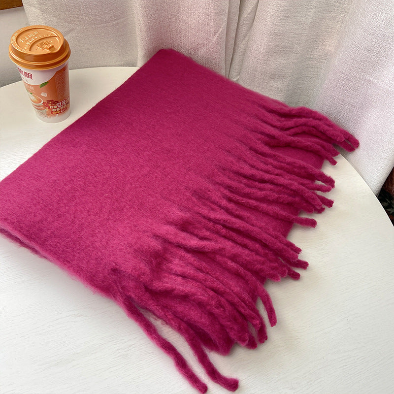 All-match Soft Glutinous Solid Color Cashmere-like Tassel Scarf For Women