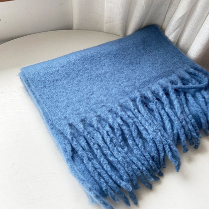 All-match Soft Glutinous Solid Color Cashmere-like Tassel Scarf For Women