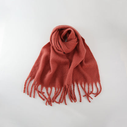 All-match Soft Glutinous Solid Color Cashmere-like Tassel Scarf For Women