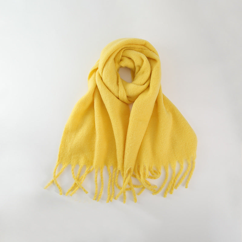 All-match Soft Glutinous Solid Color Cashmere-like Tassel Scarf For Women