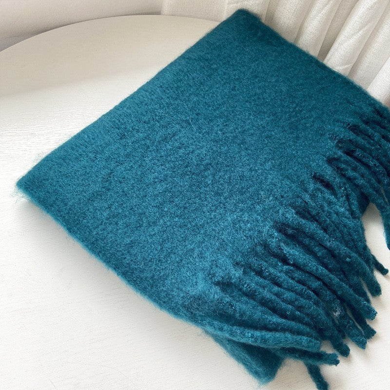 All-match Soft Glutinous Solid Color Cashmere-like Tassel Scarf For Women