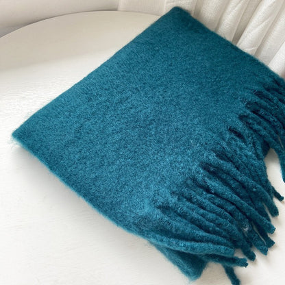 All-match Soft Glutinous Solid Color Cashmere-like Tassel Scarf For Women