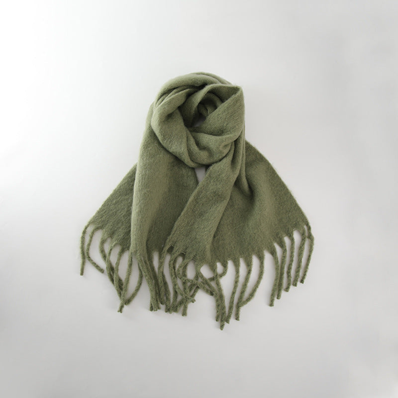 All-match Soft Glutinous Solid Color Cashmere-like Tassel Scarf For Women